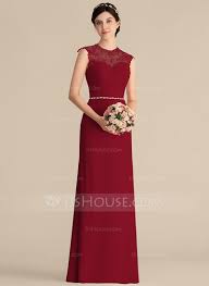 A Line Princess Scoop Neck Floor Length Chiffon Lace Bridesmaid Dress With Beading 007165854
