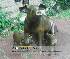 Animal Sculptures Pig Metal Statue