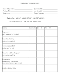 Candidate Interview Form Template Job Evaluation Samples