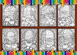 100 Stained Glass Autumn Coloring Book