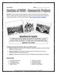 World War One Wwi Battles Research Project With Rubric
