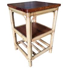 Red Rattan Square Side Table With
