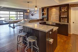 Industrial Basement Wet Bar With Pool