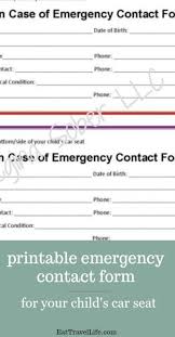 Printable Emergency Contact Form For Car Seat Eat Travel Life