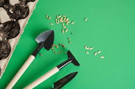 Gardening Tools On Green Background