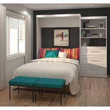 The yellow head board lifts up and stores inside the frame when up. Boutique Queen Wall Bed With One 36 Storage Unit With Drawers In White Costco
