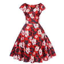 Angie Red Retro Style Floral Summer Dress