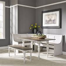 (1) magnolia home hayden 7 piece dining set low back chairs by joanna gaines $1,865. Magnolia Manor Nook Corner Rectangular Table 5 Piece Dining Set In Antique White Finish By Liberty Furniture 244 Cd 5rls