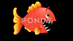 an animated drawing of a red fish with