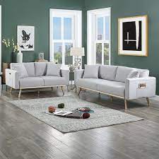 Easton Light Gray Linen Fabric Sofa
