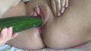 Huge cucumber stretches wet pussy close-up. Food Porn - Emma Night watch  online
