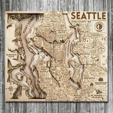 Seattle Wa Puget Sound Wood Map 3d Topographic Chart