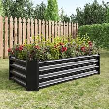 4 Ft X 2 Ft X 1 Ft Black Metal Rectangle Raised Garden Bed For Flowers Plants Vegetables Herb