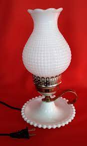 Vtg Milk Glass Electric Lamp Chrome
