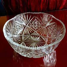 large round hand cut crystal bowl vase