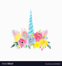 This is great on its own, but could be. Beautiful Vector Composition With Watercolor Flowers And Unicorn Horn Download A Free Preview Or Unicorn Horn Floral Watercolor Unicorn Themed Birthday Party