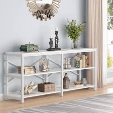 Turrella 70 9 In White Extra Long Rectangle Wood Console Table Sofa Table Behind Couch Table With Storage Shelves