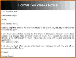 2 Weeks Notice Format Latest Helpful Template Two Letter With Medium