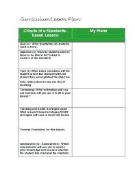 Standards Based Lesson Planning Guide Template For All