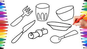 You can download printable coloring pages from this website for free, to help us do visit our sponsors to keep us running. Coloring Pages Kitchen Set For Kids Learning Coloring Table Set With Fork Tablespoon Knife Glass Youtube