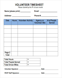 Sample Volunteer Timesheet 10 Example Format