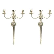 Pair Of Silver Tone Candle Wall Sconces