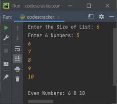 python program to print even numbers in