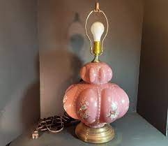 Mauve Pink Melon Table Lamp With Rusty