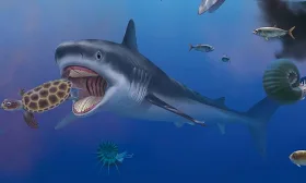 Ancient 30-foot ‘great white relative’ remains found with 22-inch teeth and may be biggest turtle-gobbling...