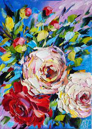 original oil painting rose colorful