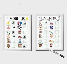 Kids Morning And Evening Routine Charts Use The Pen Or Stickers Girls Boys Dry Wipe Morning Evening Checklist Autism Adhd Dyslexia Visual