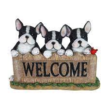 Tall Solar Boston Terrier Welcome Sign