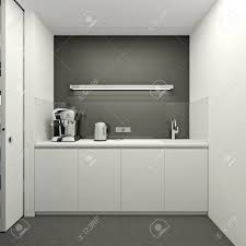 To start, the siblings added wood trim to the plain slab cabinet fronts to give them a shaker style look. Kitchen In A Modern Office In White Color Stock Photo Picture And Royalty Free Image Image 15136185