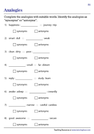 synonyms and antonyms ogies worksheets