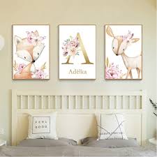 Personalized baby nursery decor get the room ready for your bundle of joy with personalized baby's nursery décor! Fox Deer Baby Animal Canvas Painting Girl S Custom Name Poster Nursery Wall Art Print Pink Flower Picture Baby Room Wall Decor Shopee Singapore