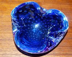 Vintage Glass Ashtray Blue Ashtray 70s