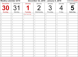 Weekly Calendars 2019 For Excel 12 Free Printable Templates