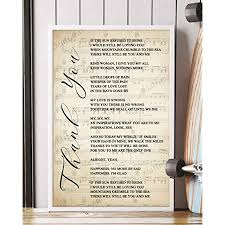 If you like a song, please support the artist by buying their music. Amazon Com Mattata Decor Gift Thank You Song Lyrics Sheet Music Portrait Poster Print 16 X 24 Kitchen Dining