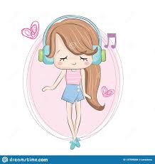 Cute Girl Listening To The Music Stock Vector Illustration