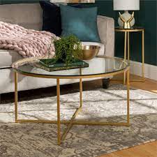 Round Coffee Table Set Glass Gold