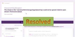 laravel exception the stream or file