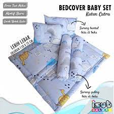 Dino Biru Bedcover Baby Bed Set Matras