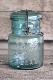 Vintage Pint Size Blue Glass Mason Jar