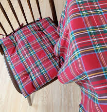 Red Tartan Checked Cushions Square Seat