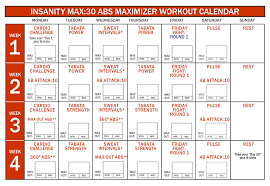 printable insanity workout schedule