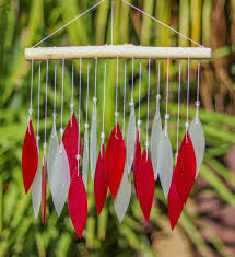 Glass Wind Chime Red White Leaves