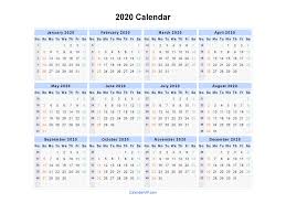 2020 Calendar Template Word