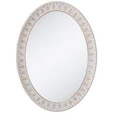 whitewash carved oval wood wall mirror