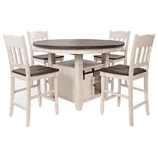 Jun 13, 2020 · the skempton counter height table and bar stool set invites you to raise the bar on small space living. Waltham Madison County 5 Piece Counter Height Dining Set In Vintage White Nebraska Furniture Mart