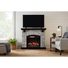 Electric Fireplace In Gray With Mantel